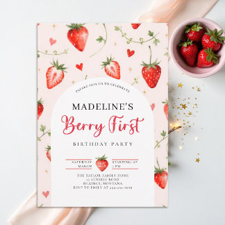 Berry Sweet Strawberry Torbogen Sommer 1. Geburtst Einladung