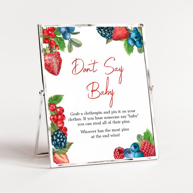 Berry Sweet Summer Baby Dusche Say Baby nicht Poster (Red and Blue Berries Baby Shower Don't Say Baby Sign)