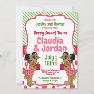Berry Sweet Twins Strawberry Baby Shower Karte