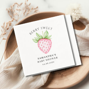 Berry Sweet Watercolor Erdbeermädchen Baby Shower Serviette