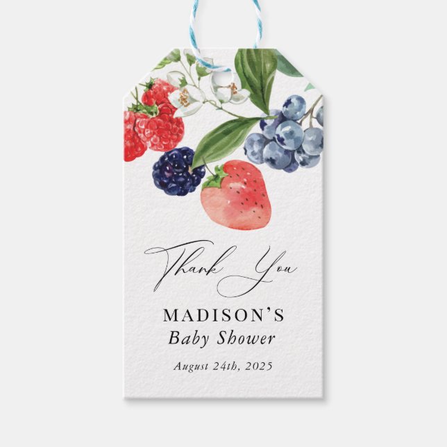 Berry Sweet Watercolor Red Blue Baby Dusche Geschenkanhänger (Vorderseite)