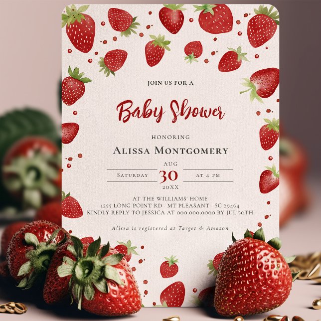 Berry Sweet Watercolor Strawberry Babydusche Einladung (Von Creator hochgeladen)