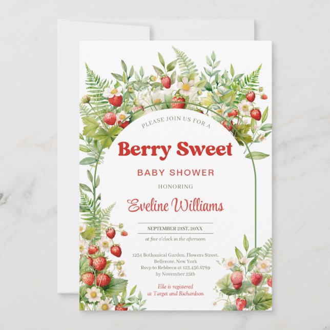 Berry Sweet Wild Strawberry Woodland Blätter Einladung (Vorderseite)