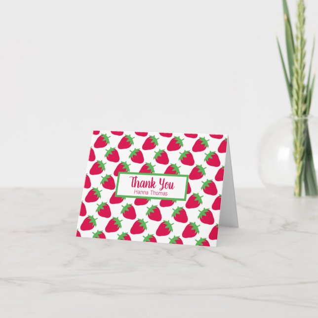 Berry Themed Strawberry Birthday Party Dankeskarte (Vorderseite)