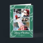 Berry Twigs - Foto Collage Frohe Weihnachten Karte<br><div class="desc">Weihnachts-Grußkarte mit einer Collage aus grünem Foto auf dem Cover,  wo Sie fünf Ihrer eigenen Fotos hinzufügen können. Berry Zweige in Weiß bedecken die Grußkarte. Fügen Sie Ihren Familiennamen und das Jahr hinzu!</div>