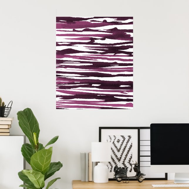 Berry Watercolor Abstract Stripes Poster (Heimbüro)