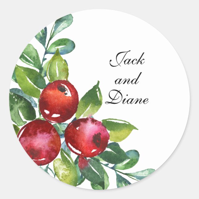 Berry Watercolor Stems Wedding Runder Aufkleber (Vorderseite)