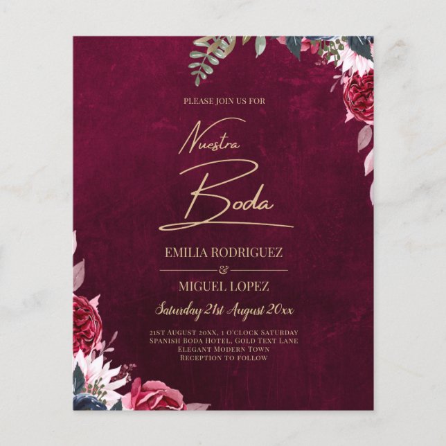 Berry Wine Floral Wedding Flyer (Vorne)