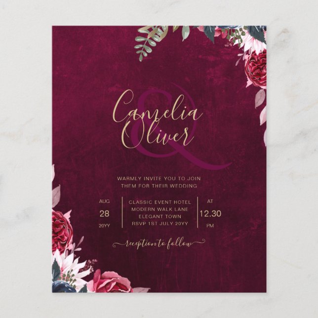 Berry Wine Floral Wedding Flyer (Vorne)