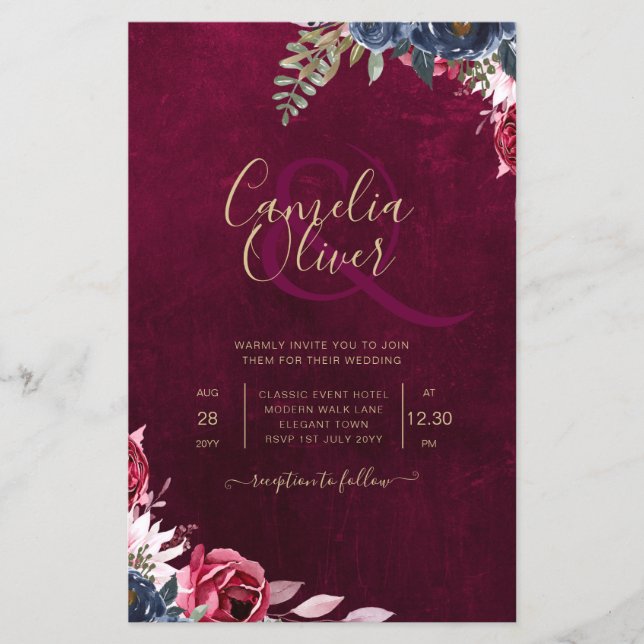 Berry Wine Floral Wedding Flyer (Vorne)