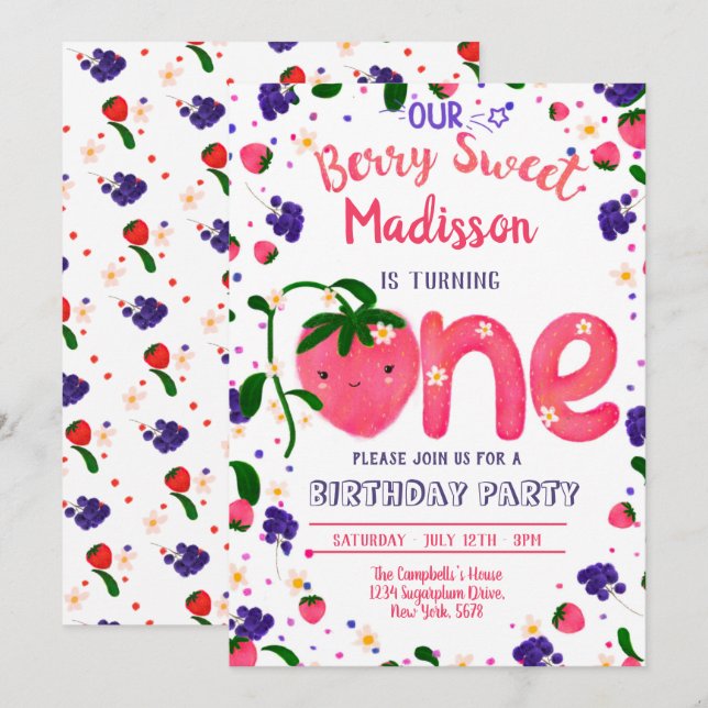 BerrySweet PREMIER anniversaire Invitation (Devant / Derrière)
