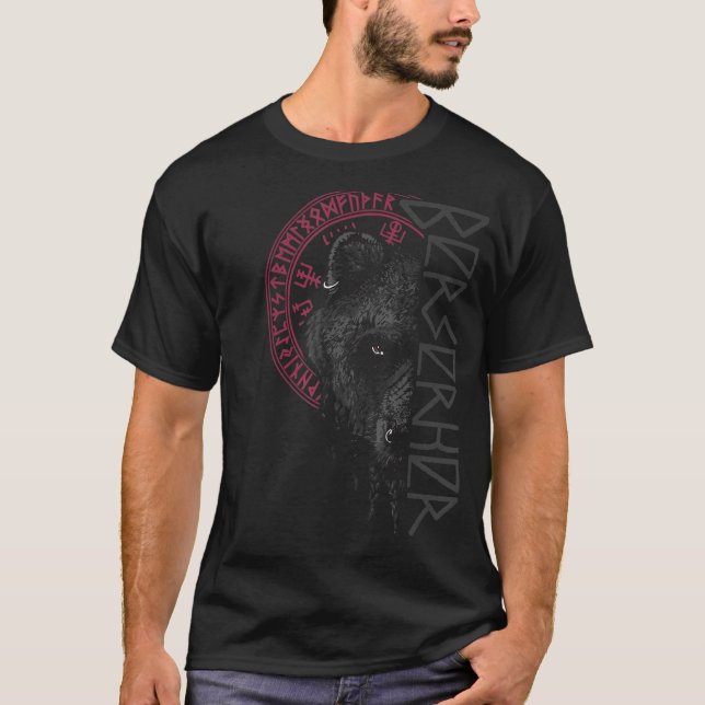 Berserk Bear Warrior Odin Runes Norse Compass Viki T-Shirt (Vorderseite)