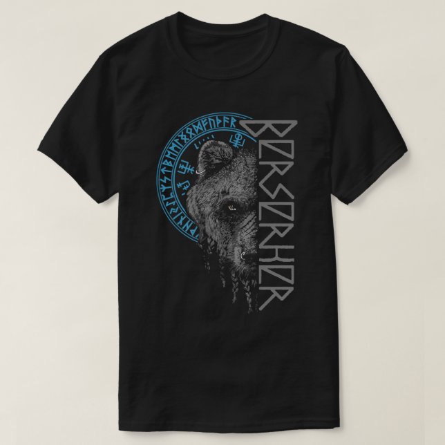 Berserk Bear Warrior Odin Runes Norse Compass Viki T-Shirt (Design vorne)