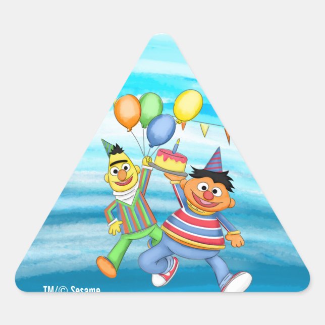 Bert und Ernie Birthday Balloons Dreieckiger Aufkleber (Vorderseite)