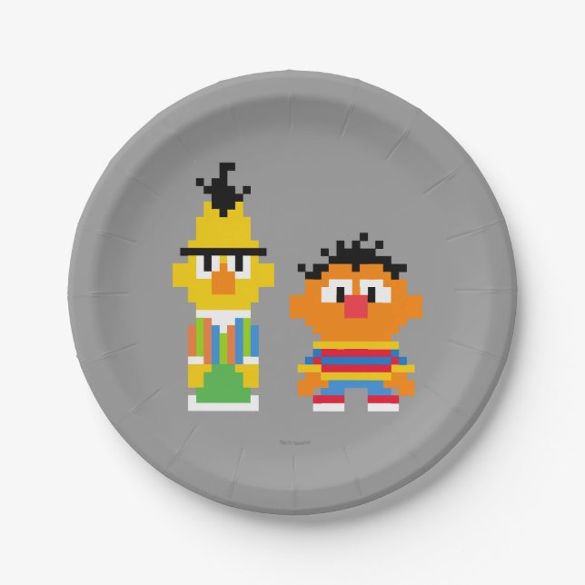 Bert und Ernie Pixel Art Pappteller (Vorderseite)