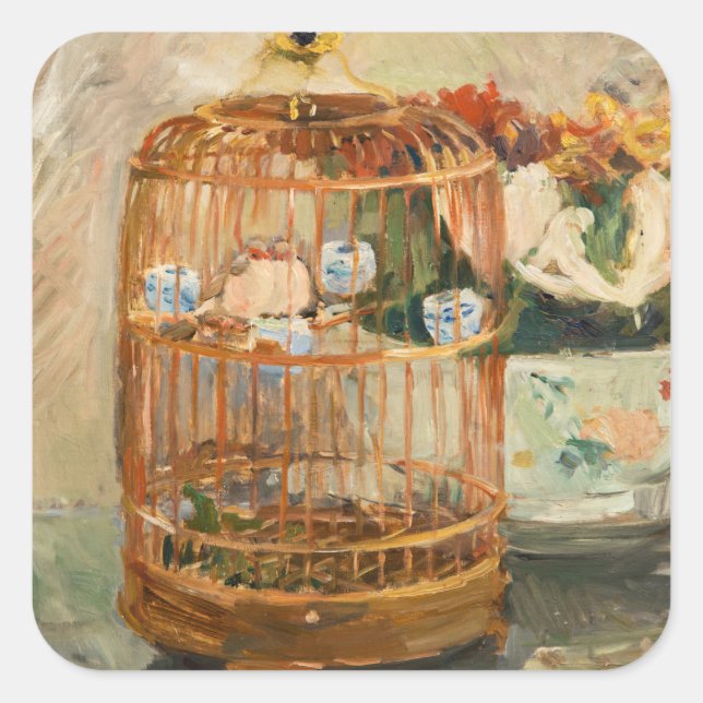 Berthe Morisot - Der Käfig Quadratischer Aufkleber (Vorderseite)