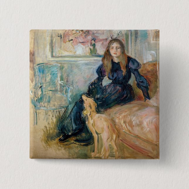 Berthe Morisot - Julie und ihr Greyhound Laerte Button (Vorderseite)