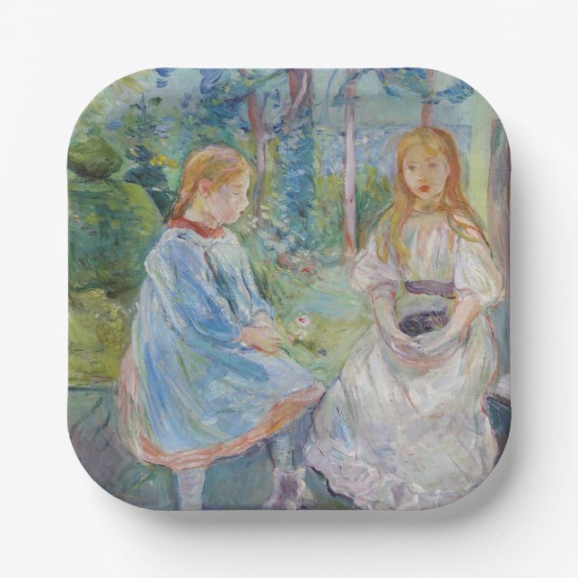 Berthe Morisot - Junge Mädchen am Fenster Pappteller (Vorderseite)