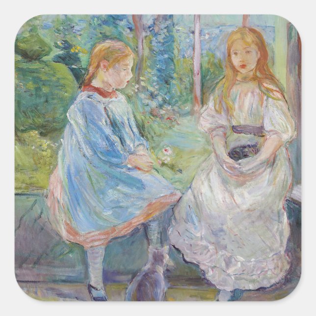 Berthe Morisot - Junge Mädchen am Fenster Quadratischer Aufkleber (Vorderseite)