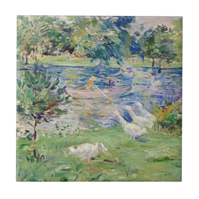 Berthe Morisot - Mädchen im Boot mit Gänsen Fliese (Vorderseite)