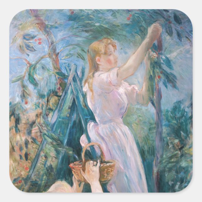 Berthe Morisot - The Cherry Picker Quadratischer Aufkleber (Vorderseite)