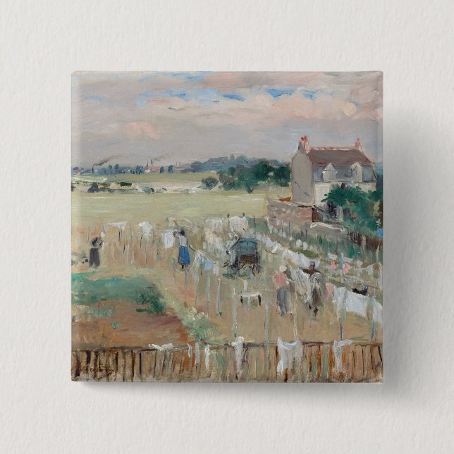 Berthe Morisot - Wäschewaschen nach Trocknen Button (Vorderseite)