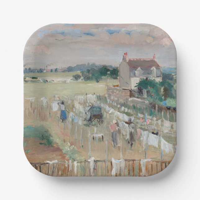 Berthe Morisot - Wäschewaschen nach Trocknen Pappteller (Vorderseite)
