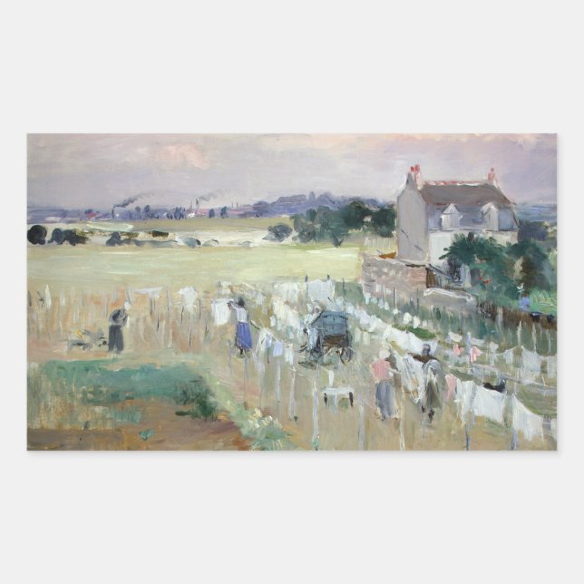 Berthe Morisot - Wäschewaschen nach Trocknen Rechteckiger Aufkleber (Vorderseite)