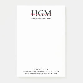 Beruflich 3 Letter Monogram Black White Post-it Klebezettel