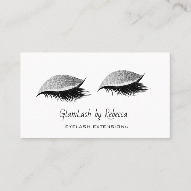 Beruflich Beauty Eyelash Lashes Glitzer Silber Visitenkarte (Vorderseite)
