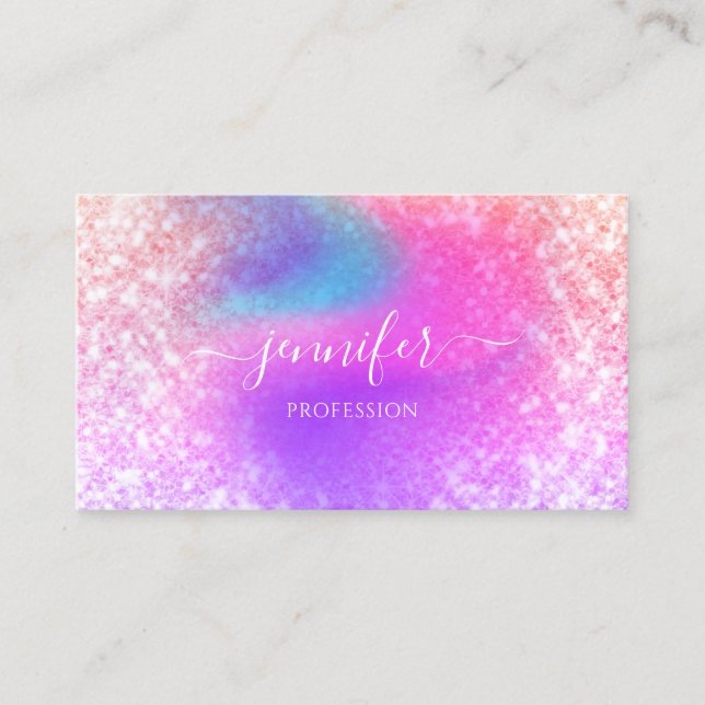 Beruflich Beauty Holographic Glitzer Unicorn Visitenkarte (Vorderseite)