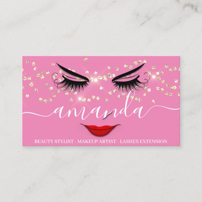 Beruflich Beauty Makeup Gold Lash Rote Lippen Visitenkarte (Vorderseite)