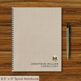 Beruflich Beige-Linen-Monogramm Notizbuch