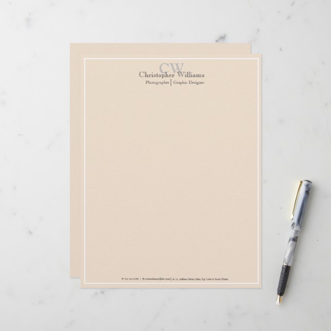 Beruflich Beige Minimalistisch Briefbogen (Vorderseite/Rückseite Beispiel)