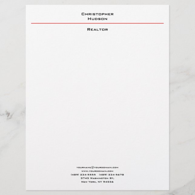 Beruflich Black Red White Simple Schlicht Realtor Briefbogen (Vorderseite)