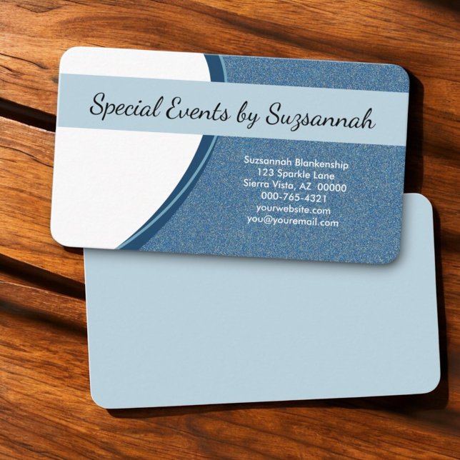 Beruflich Blue Imitats Glitzer FRONT Blank Back Visitenkarte (business card template front and blank back)