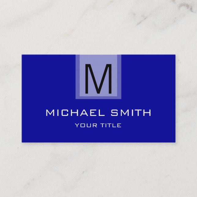 Beruflich Blue Solid Color Monogram Visitenkarte (Vorderseite)