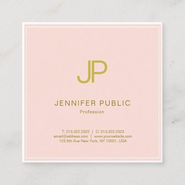 Beruflich Blush Pink Gold Monogramm Quadratische Visitenkarte (Vorderseite)
