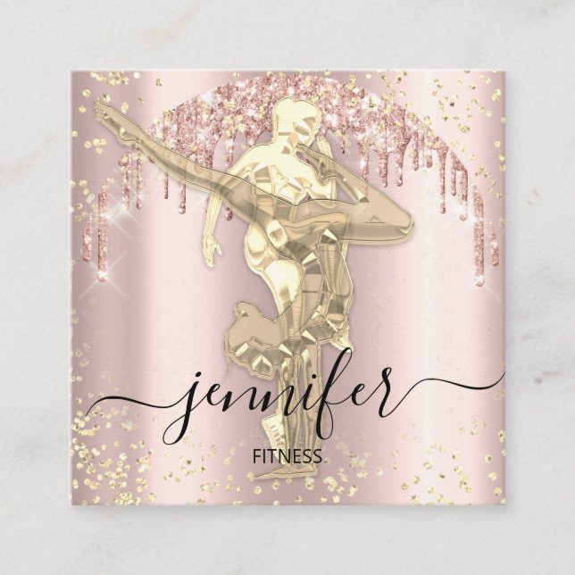 Beruflich Body Fitness Dance Rose Gold Tropfen Quadratische Visitenkarte (Vorderseite)
