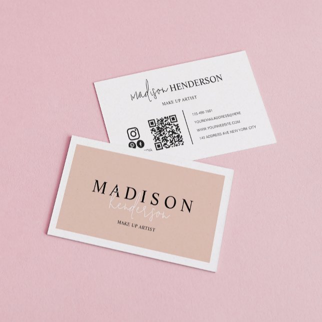 Beruflich Boho Cream Script Typografie QR Code Visitenkarte (Von Creator hochgeladen)