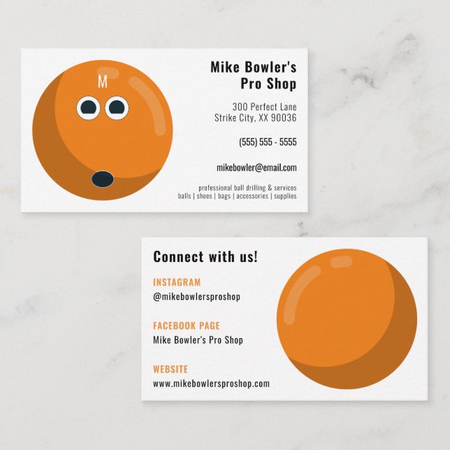 Beruflich Bowling Pro Shop | Orange Ball Visitenkarte (Vorne/Hinten)