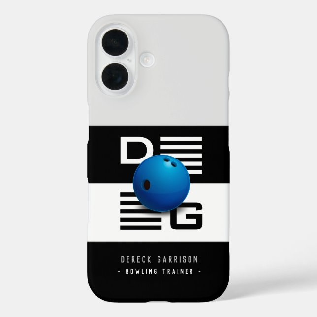 Beruflich Bowling Trainer | Initials Deep Blue iPhone 16 Hülle (Rückseite)