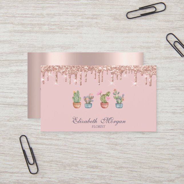 Beruflich Cactus Rose Gold Tropfen Visitenkarte (Vorderseite/Rückseite Beispiel)