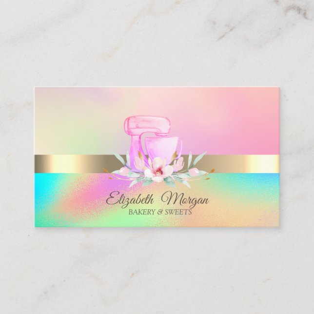 Beruflich Cake Mixer Blume Bäckerei Holographic Visitenkarte (Vorderseite)