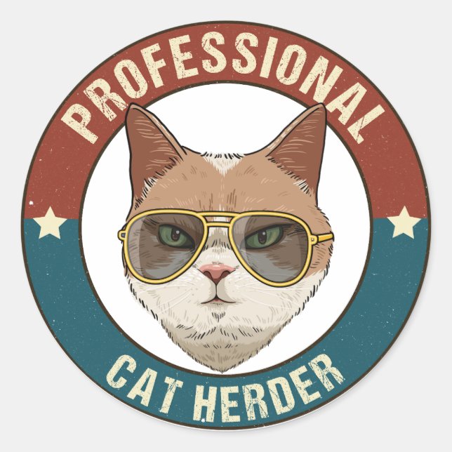 Beruflich Cat Herder Runder Aufkleber (Vorderseite)