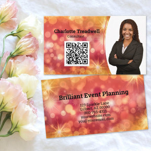 Beruflich Coral Bokeh Sparkle Custom Foto QR Visitenkarte