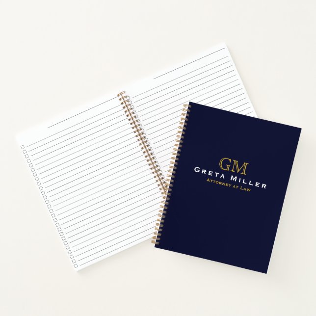 Beruflich dunkelblaue Gold Monogramm Notizbuch (Innenseite)