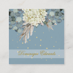 Beruflich Dusty Blue Gold Floral Chic Quadratische Visitenkarte