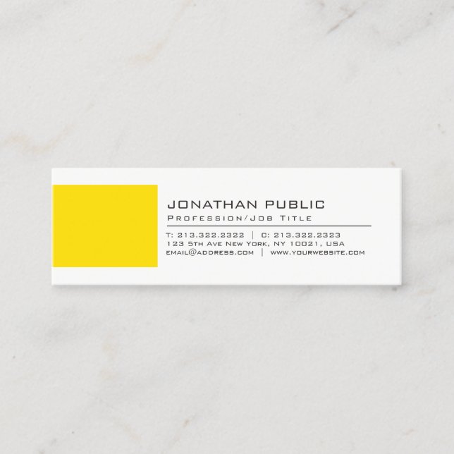 Beruflich Elegant Creative White Yellow Schlicht Mini Visitenkarte (Vorderseite)