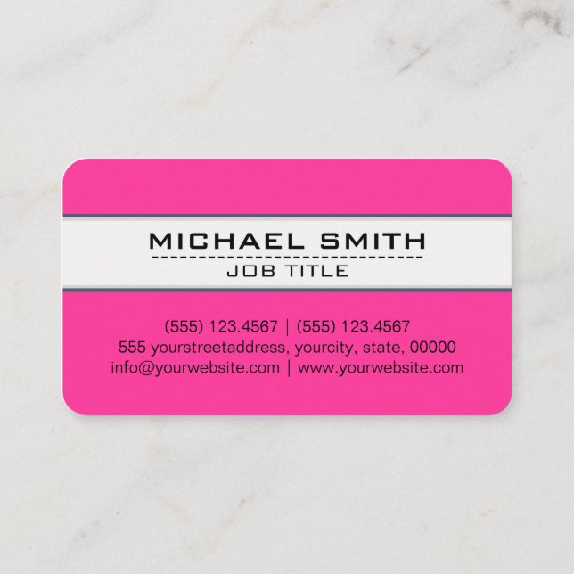 Beruflich Elegant Modernes Hot Pink Minimalistisch Visitenkarte (Rückseite)